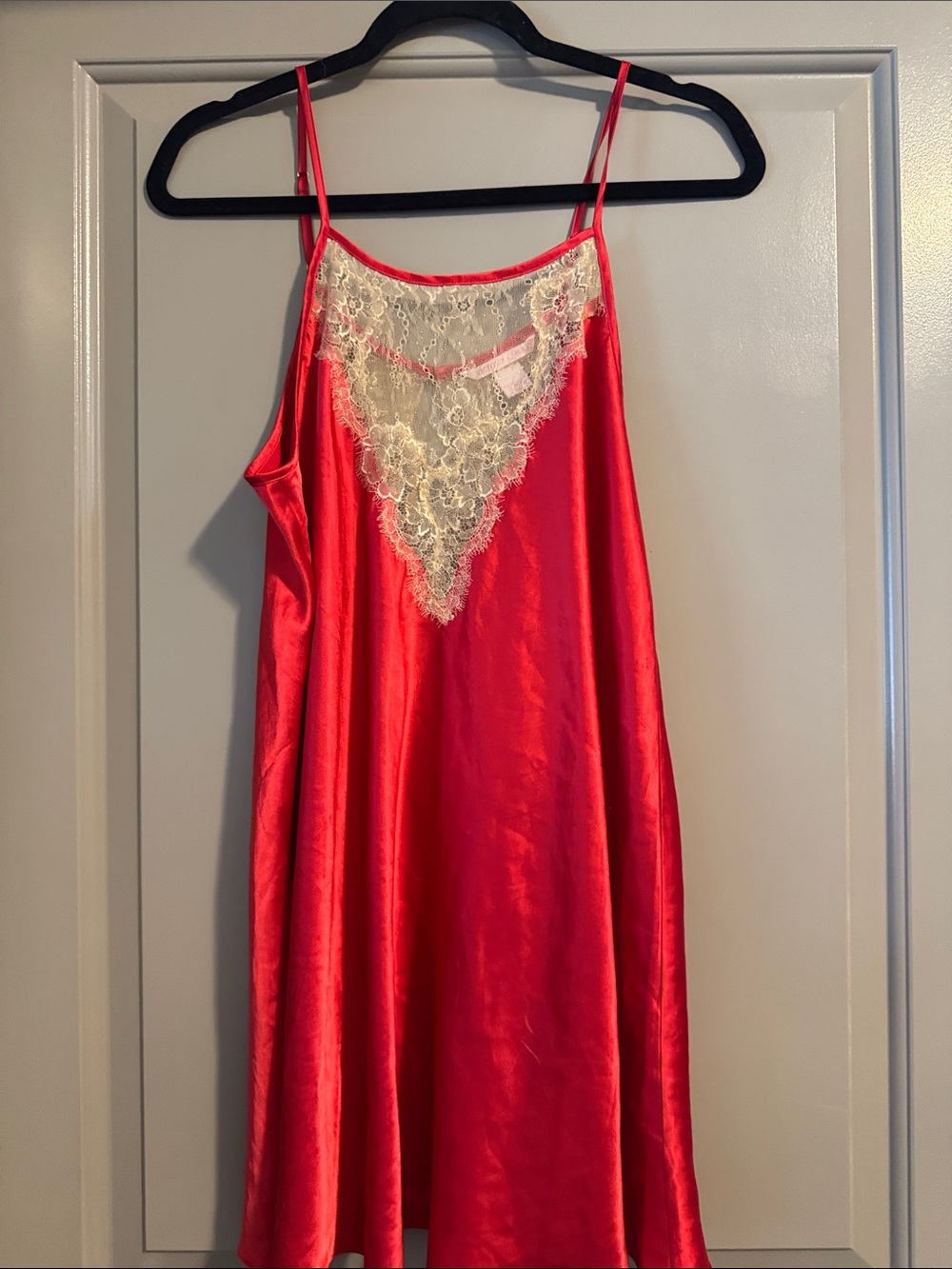 Silk-Look Red Lace Trim Slip Dress - Women Intimates